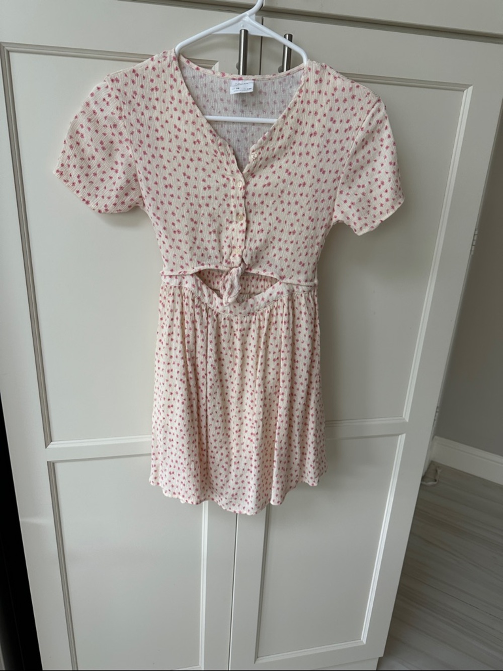 Zara Cream Dress with Pink Floral Print and Tie Front